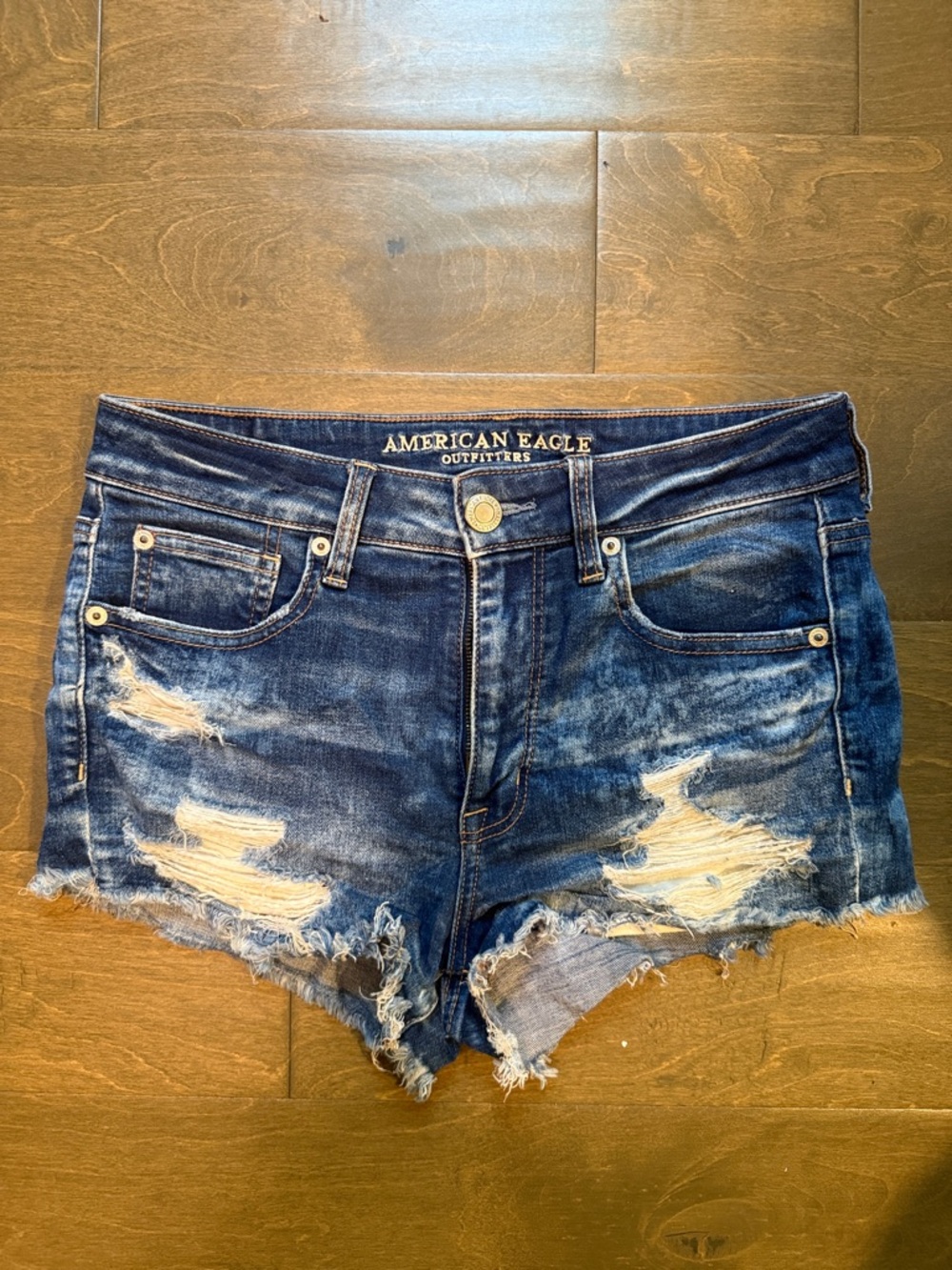 American Eagle Outfitters Dark Blue Distressed Denim Cutoff Shorts
